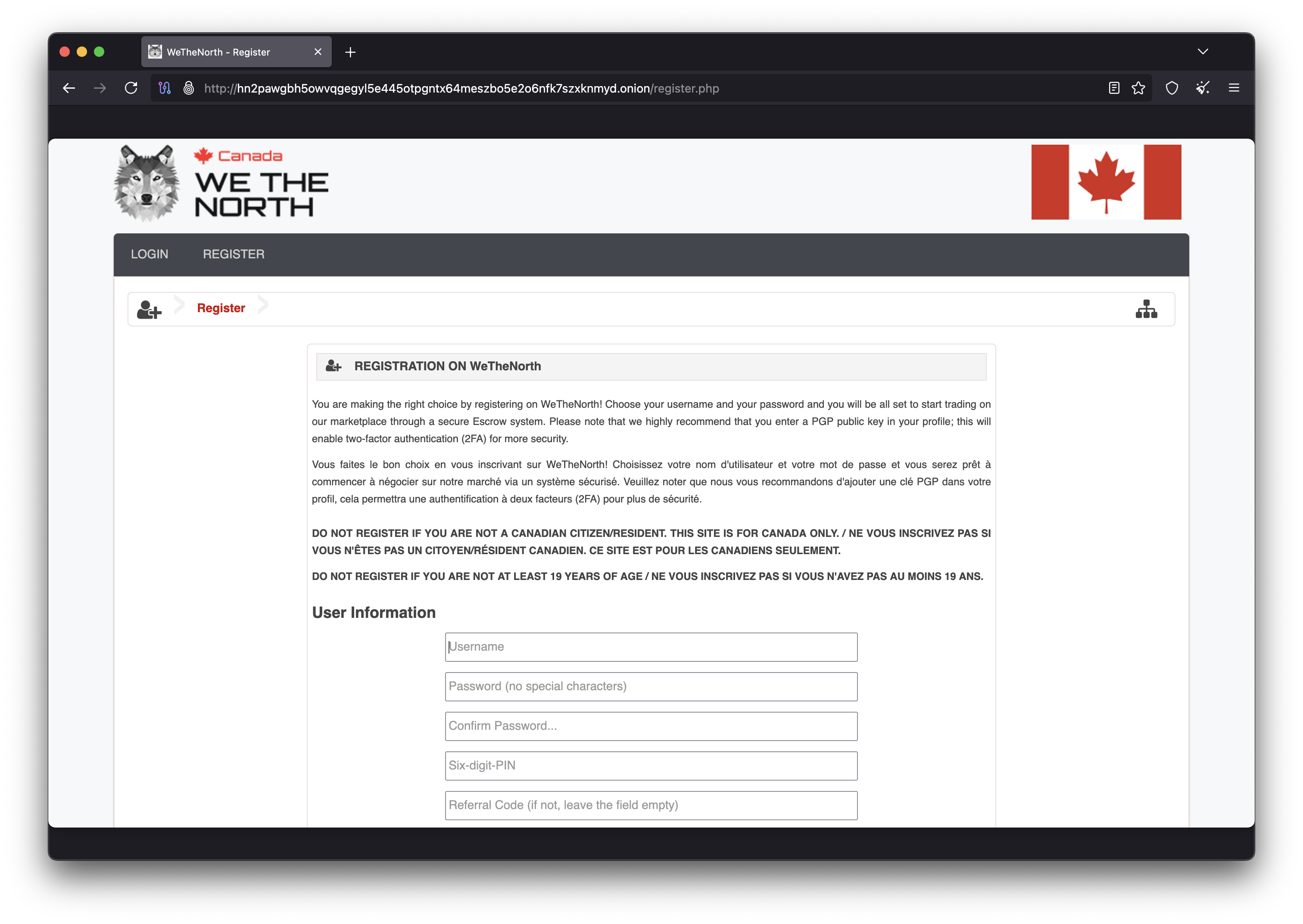 WTN Market registration form for new user account creation on We The North 2026
